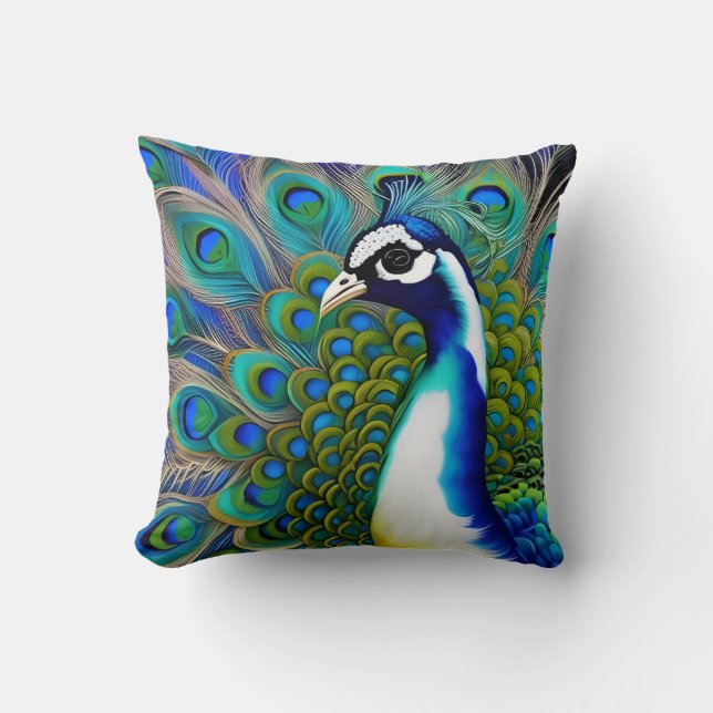 Coussin Peacock blanc bleu et vert Piebald (Recto)