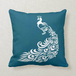 Coussin Peacock blanc sur design Art déco chic Turquoise