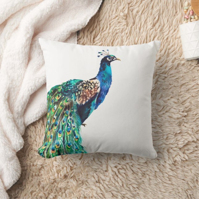 Coussin Peacock Bleu Turquoise Oiseau Blanc (Couverture)