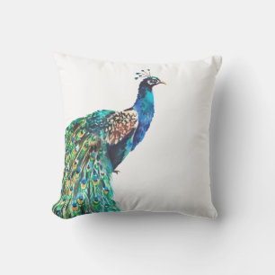 Coussin Peacock Bleu Turquoise Oiseau Blanc