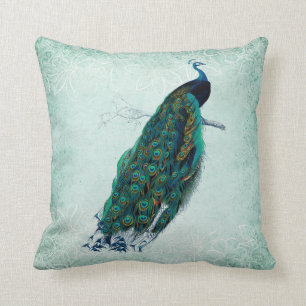 Coussin Peacock de style Vintage vert et blanc