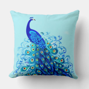 Coussin Peacock en bleu turquoise et cobalt