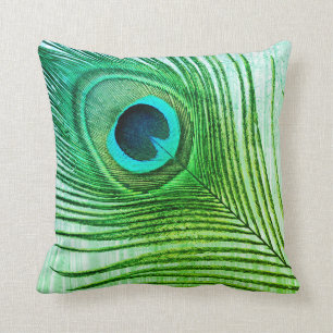 Coussin Peacock Feather Blue Green Cool artistique Abstrai