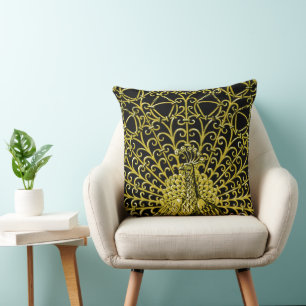 Coussin Peacock Gold Art Nouveau