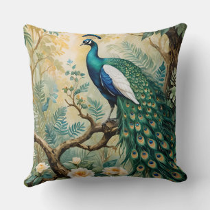 Coussin Peacock Golden Turquoise Floral Jungle