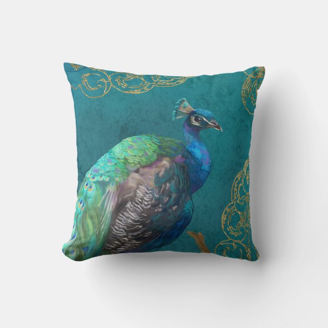 Coussin Peacock Moderne Élégant Bleu Peint avec Parties sc (Recto)
