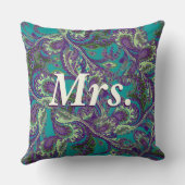 Coussin Peacock Paisley Mariées violettes et vertes (Verso)