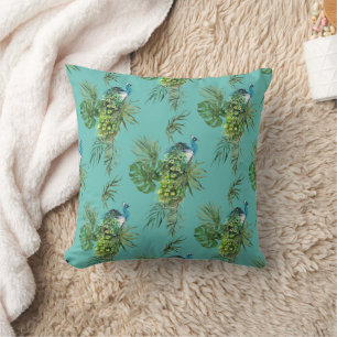 Coussin Peacock & Tropical Feuille Motif