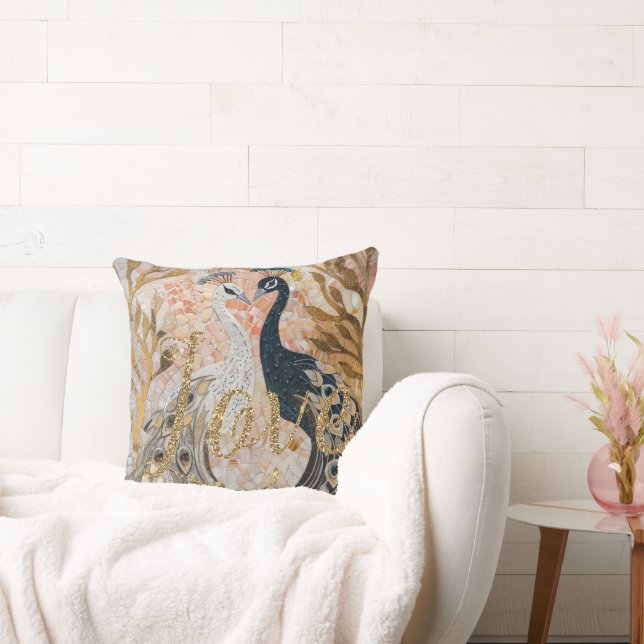 Coussin Peacocks Gold Parties scintillant Love Blush Rose (Canapé)
