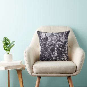 Coussin Peacocs En Jardin Rose Motif Bleu