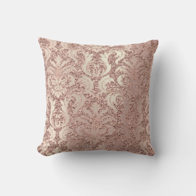 Coussin Pearly Metal Damask Rose Rose Rose Gold Blush Part (Recto)