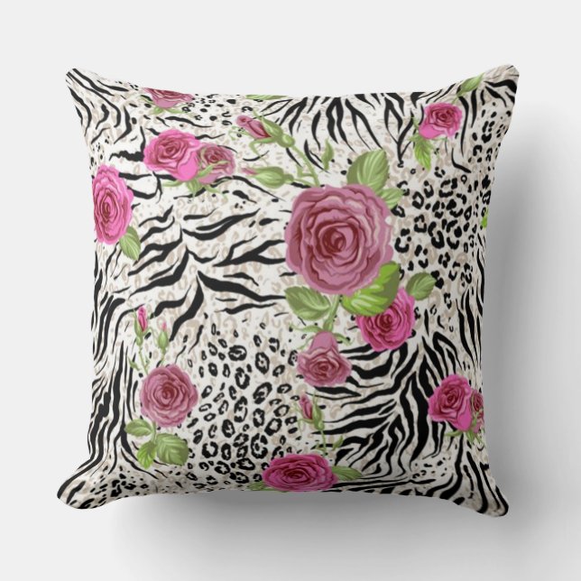 Coussin Peau Animal Impression Et Rose (Recto)