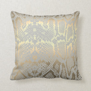 Coussin Peau de serpent animale grise de python d'or