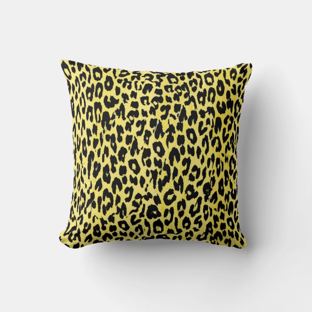 Coussin Peau Empreinte de léopard (Noir, Jaune) (Recto)