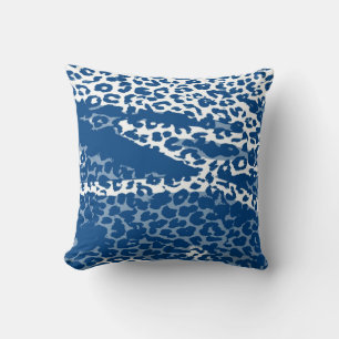 Coussin Peau Empreinte de léopard rétro (bleu et blanc)