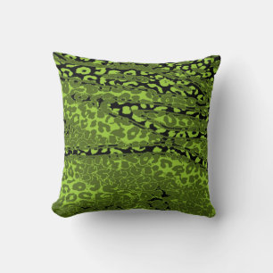 Coussin Peau Empreinte de léopard rétro (chaux, vert, noir