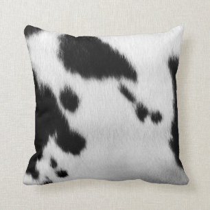 Coussin Peau noire et blanche de vache à Faux