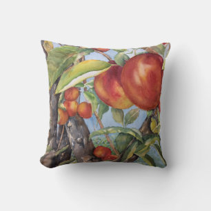 Coussin Pêche à l'aquarelle Récolte de fruits du verger