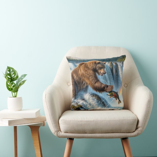 Coussin Pêche à l'ours grizzli en Alaska (Chaise)