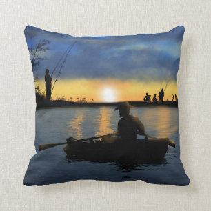 Coussin Pêche au carreau 16" de coucher du soleil x 16"