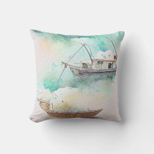 Coussin Pêche Bateau Port Paysage Nature