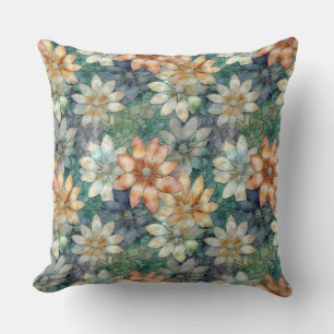 Coussin Pêche Bleu Blanc Vert Floral