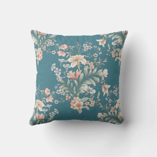 Coussin Pêche, bleu, crème Bouquet géant sur Turquoise (Verso)