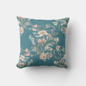 Coussin Pêche, bleu, crème Bouquet géant sur Turquoise (Recto)