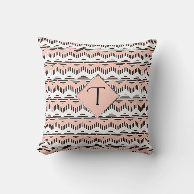 Coussin Pêche, Chevron noir et blanc, Monogramme personnal (Recto)
