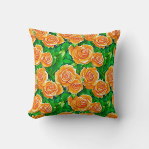 Coussin Pêche / Corail Orange Aquarelle Roses