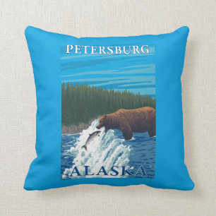 Coussin Pêche d'ours en rivière - Pétersbourg, Alaska