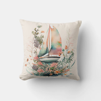 Coussin Pêche et bateau à voile noir Flore Jeu d'oreiller