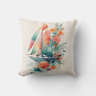 Coussin Pêche et bateau à voile noir Flore Jeu d'oreiller
