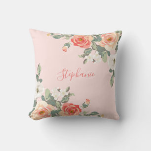 Coussin Pêche Rose Blush rose Floral Personnalisé