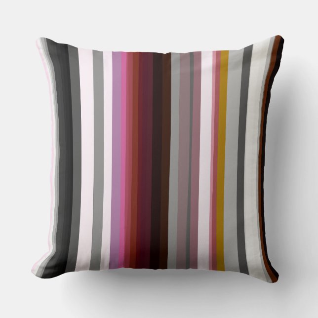 Coussin Pêche, rose et gris Abstrait rayures (Recto)