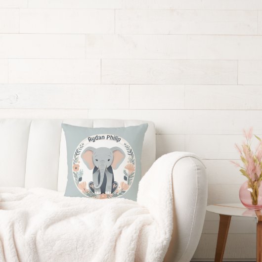 Coussin Pêche Whimsical & Gris Baby Elephant (Canapé)
