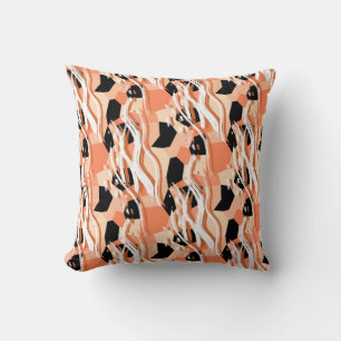 Coussin Pêcher noir blanc Motif Abstrait.