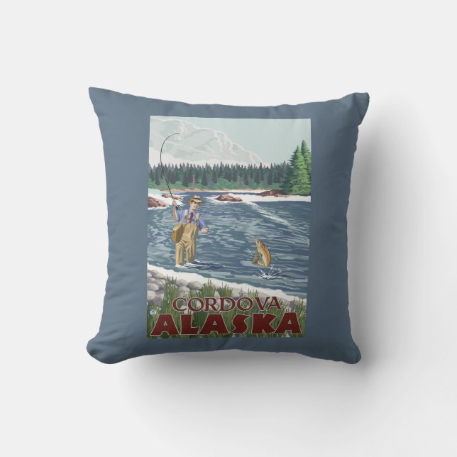 Coussin Pêcheur de mouche - Cordova, Alaska (Recto)