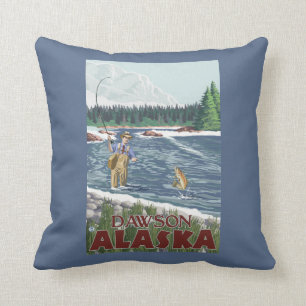 Coussin Pêcheur de mouche - Dawson, Alaska