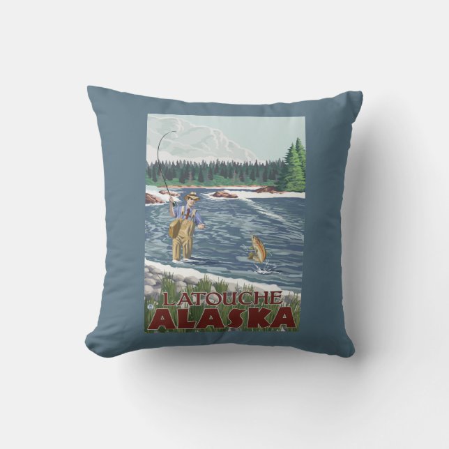 Coussin Pêcheur de mouche - Latouche, Alaska (Recto)