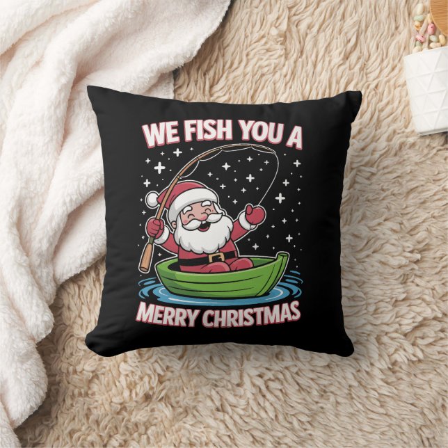Coussin Pêcheur de Noël Pêche Funny Cool Père Noël (Couverture)