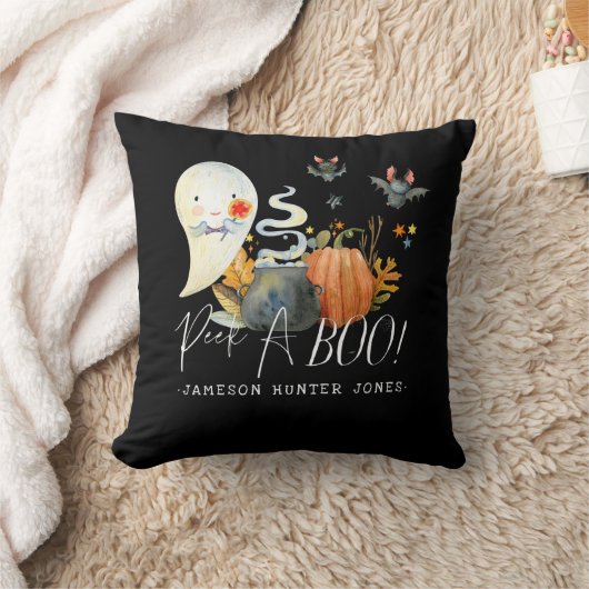 Coussin Peek-A-Boo | Petit fantôme Monogrammé Halloween (Couverture)