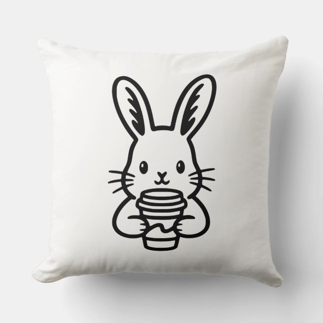 Coussin Peeking Bunny with Coffee Cup (Recto)