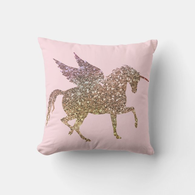 Coussin Pégase Cheval Licorne Pailleté Strass Brillants Te (Recto)