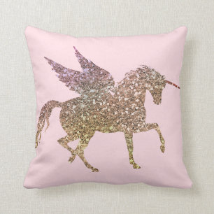 Coussin Pégase Cheval Licorne Pailleté Strass Brillants Te