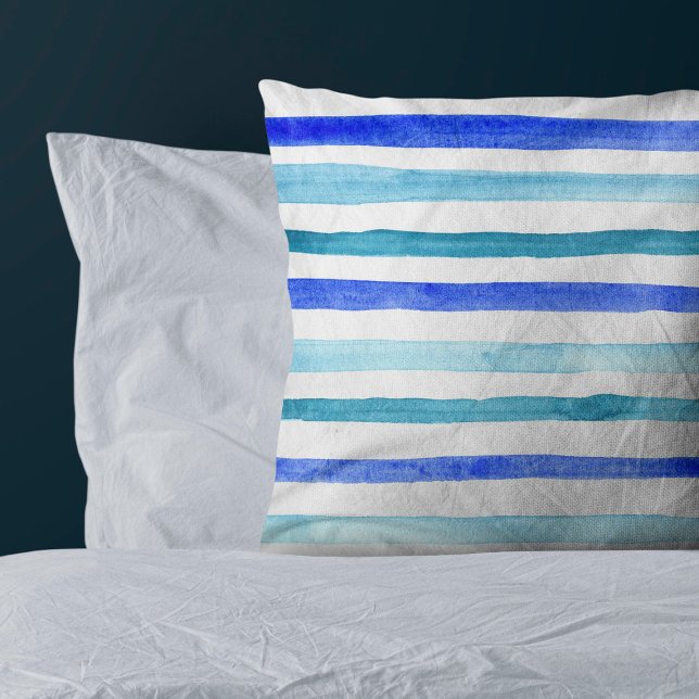 Coussin Peint à la main bleu rayé aquarelle (Créateur téléchargé)
