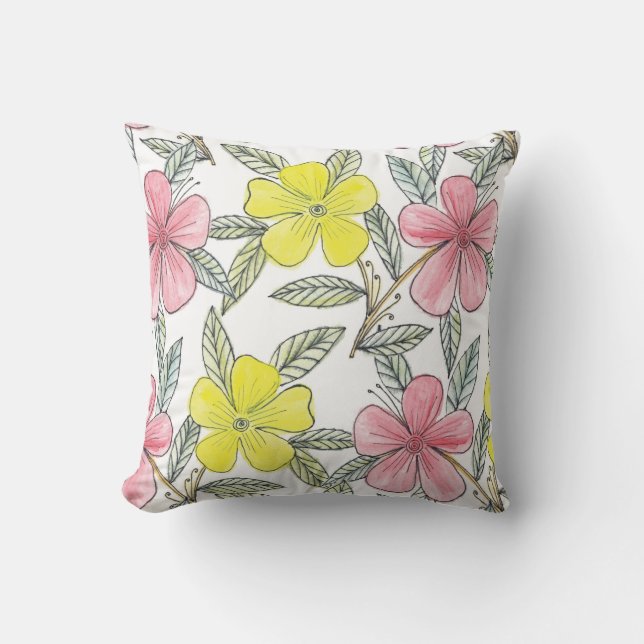 coussin peint à la main de fleur d'aquarelle (Recto)