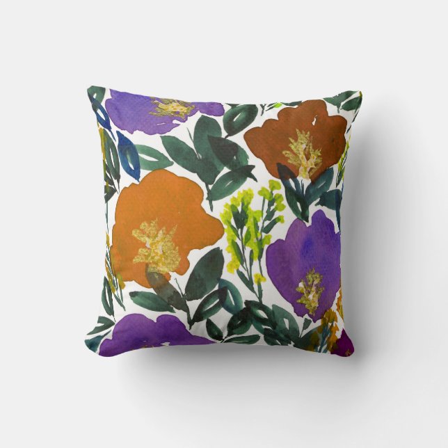 coussin peint à la main de fleurs d'aquarelle (Recto)