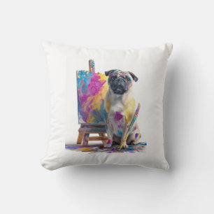 Coussin Peintre Pug � Chien d'Art Abstrait