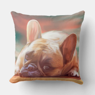 Coussin Peinture à l'aquarelle de Bouldog français mignon